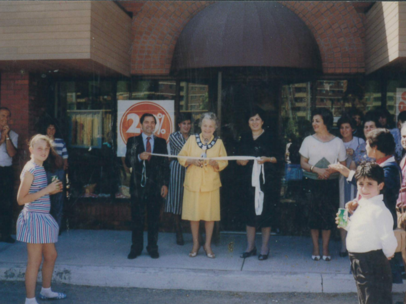 May 16th, 1985, the Grand Opening of Queensway Noodles, their first location. Both Marsilio and Palma Petrucci pose with former Mayor Hazel McCallion.